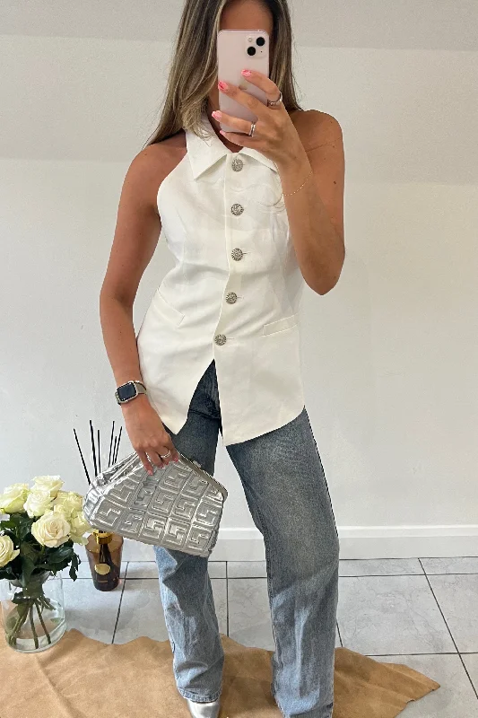 White racer collared waistcoat Laid - back Women's Vibe