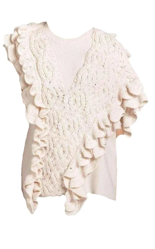 Wool Crochet Ruffle Sleeveless Knit Sweater Vest Cozy Women's Winter