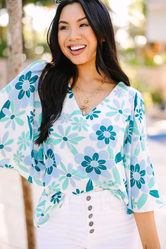 Take You There Teal Blue Floral Blouse Sustainable Organic
