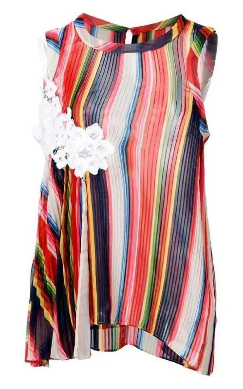 Striped Pleated Camisole Tank Top Monochromatic Office Style