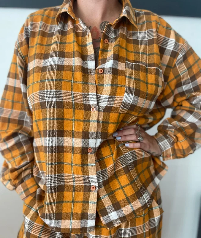 Plaid Cropped Shirt - Orange Country