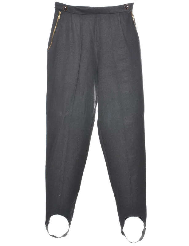 Black Tapered Stirrup Leg Trousers - W26 L32 Australian Beach