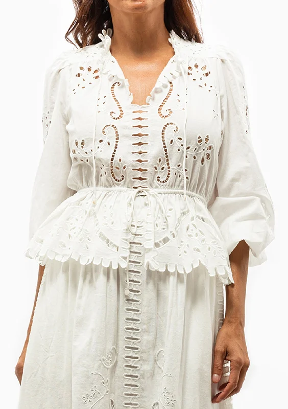 Liat Embroidery Long Sleeve Top | White Dynamic Women's High - energy