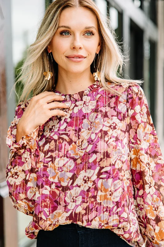 Always On Magenta Purple Floral Blouse Refined Women's Classic 