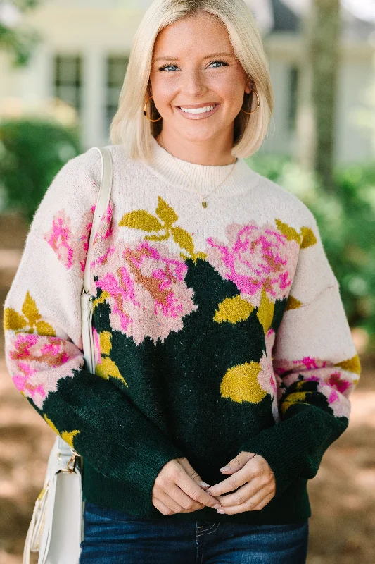 In This Case Hunter Green Floral Sweater Elegant Women's Formal 