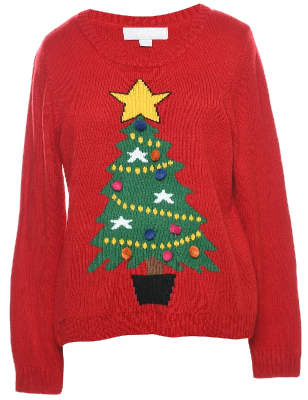 Christmas Tree Print Jumper - XL Cool Women's Skate