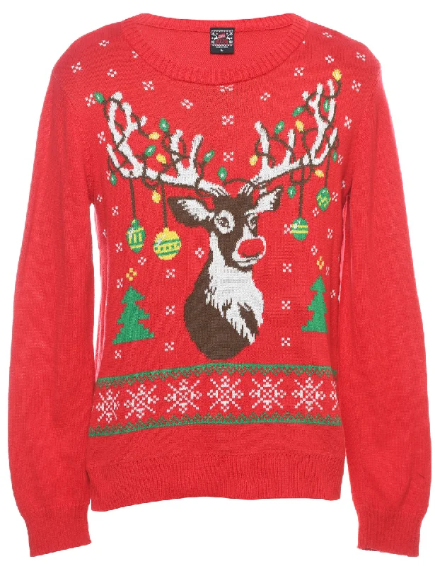 Reindeer Christmas Jumper - L Practical Women's Quick - dry