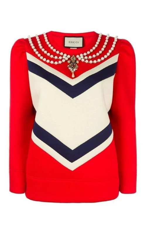 Pearl Embellished Jersey Sweatshirt Vintage Women's 1970S 