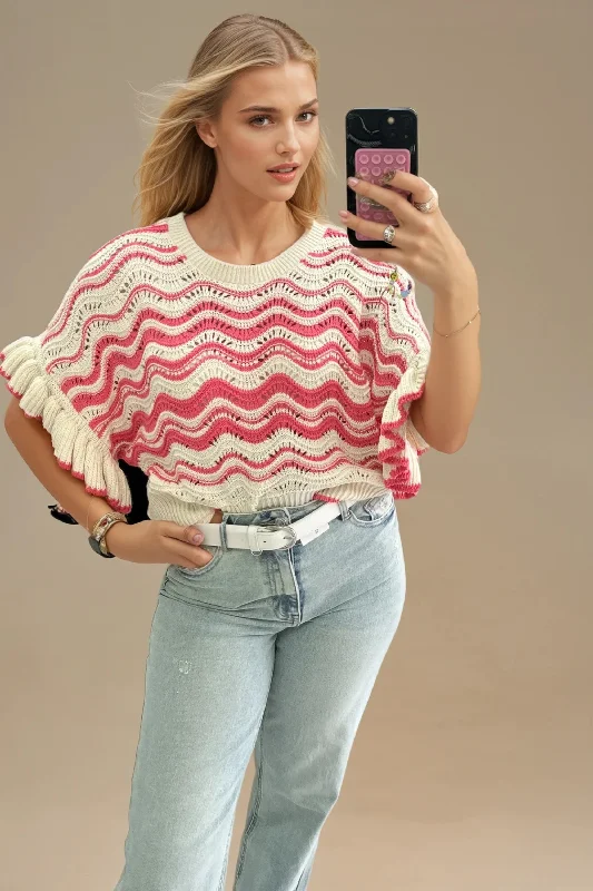 Cream & pink Zig-Zag Knit Top Laid - back Women's Vibe