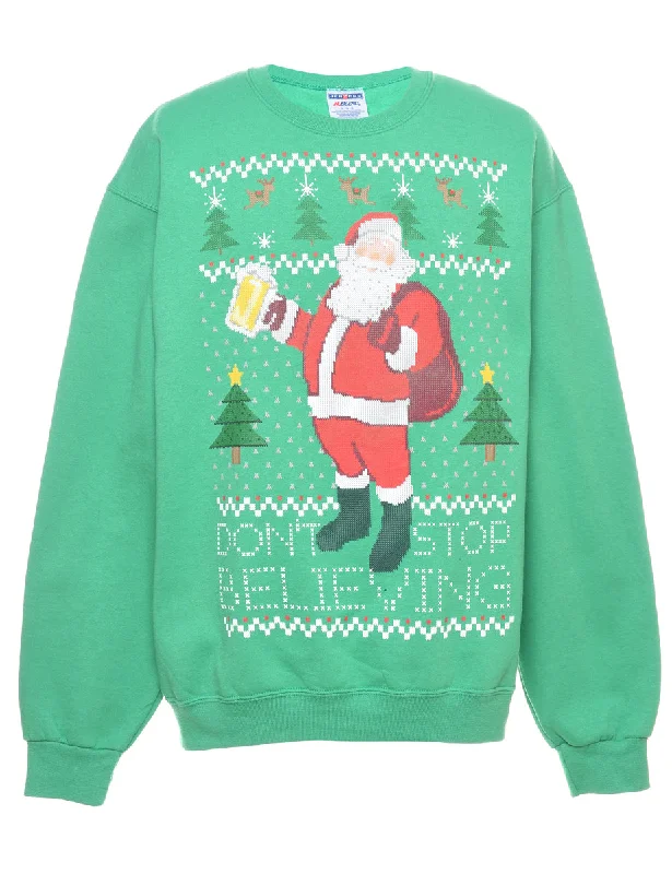 Santa Claus Christmas Sweatshirt - L Edgy Women's Punk