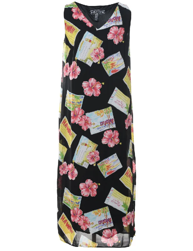 Hawaiian Print Shift Dress - M Cool Women's Distressed