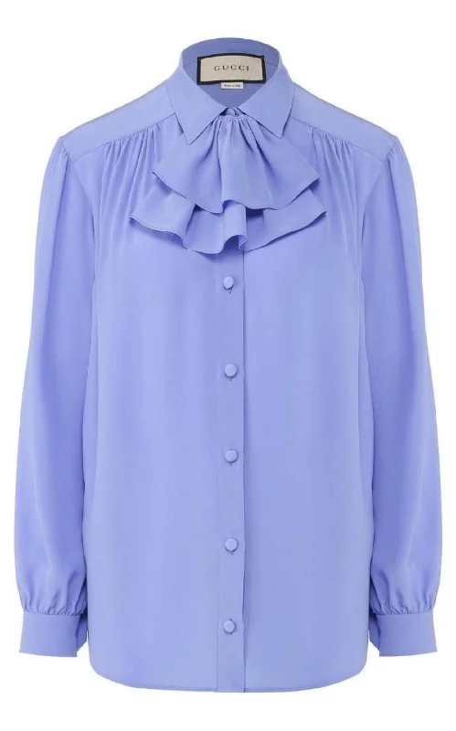 Ruffle-neck Silk Blouse French