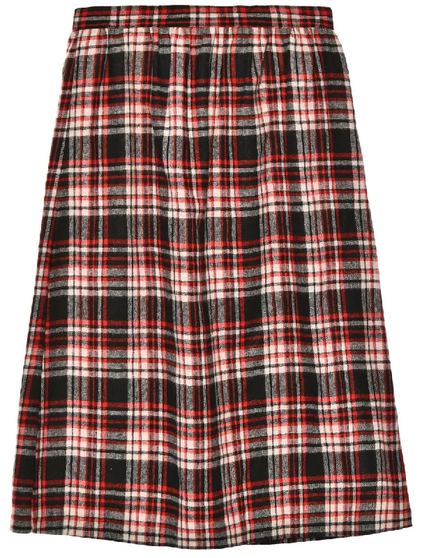 Checked Red Midi Skirt - M Modern Women's 