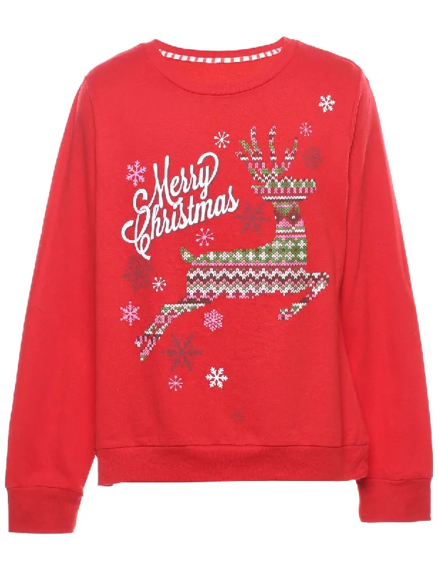 Red Christmas Sweatshirt - L Refined Women's Hand - crafted