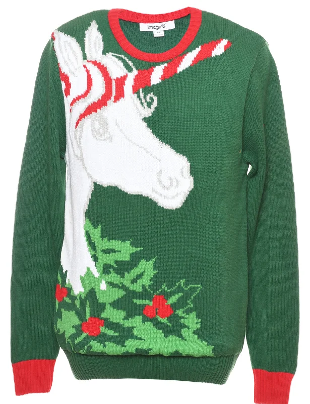 Animal Design Christmas Jumper - M Earthy Women's Hemp - based