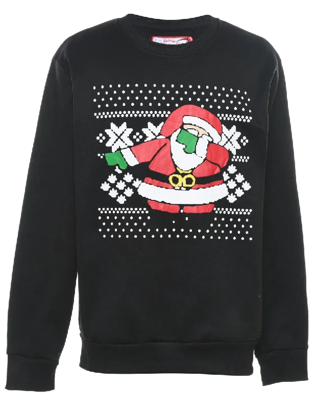 Santa Claus Design Black Christmas Jumper - M Traditional Women's Wool
