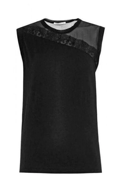 Mesh and Lace Insert Black Top Youthful Women's Anime - inspired