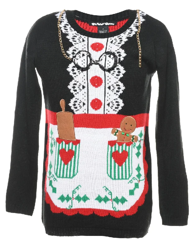 Teddy Bear Print Christmas Jumper - M Business