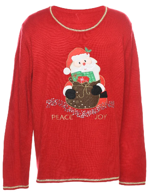 Santa Claus Design Red Christmas Jumper - L Youthful Women's Anime - inspired
