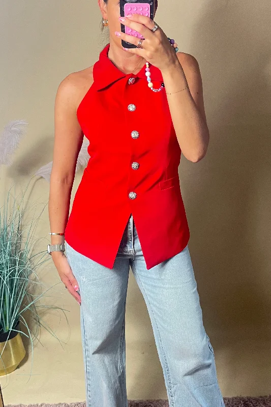 Red Racer Collared Waistcoat European