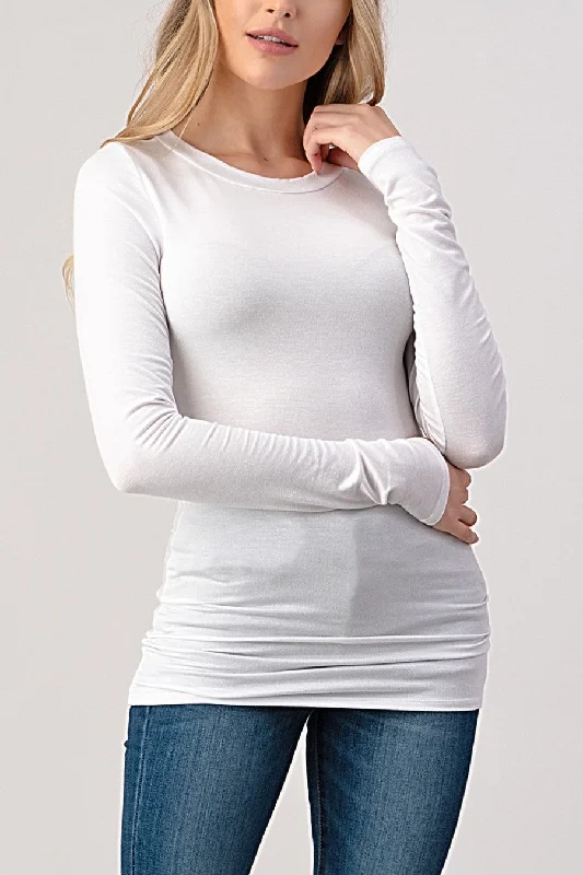 Round Neck Fitted Tee White Modern Women's 