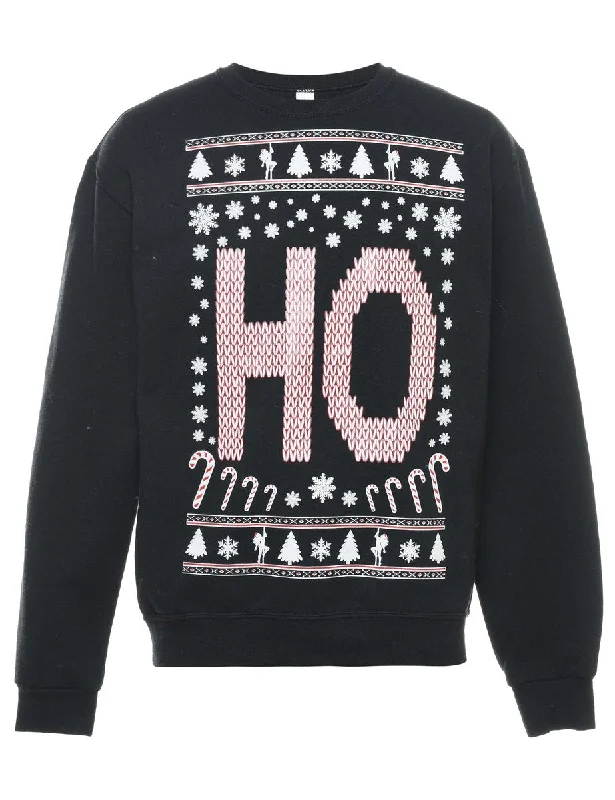 Black Christmas Sweatshirt - S Artistic Women's Hand - painted