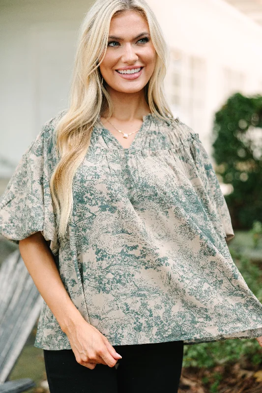 Be Who You Are Forest Green Toile Blouse Contemporary 