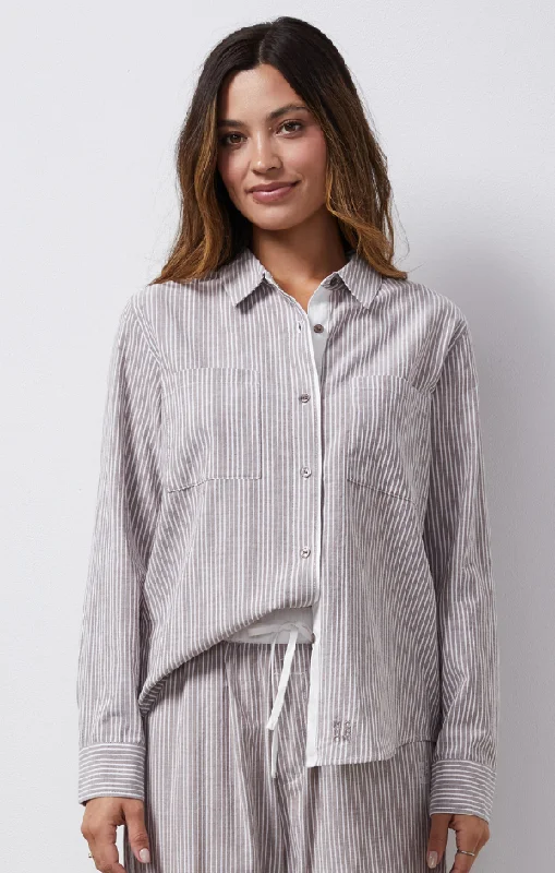 Striped Poplin Relaxed Shirt Youthful Women's Anime - inspired