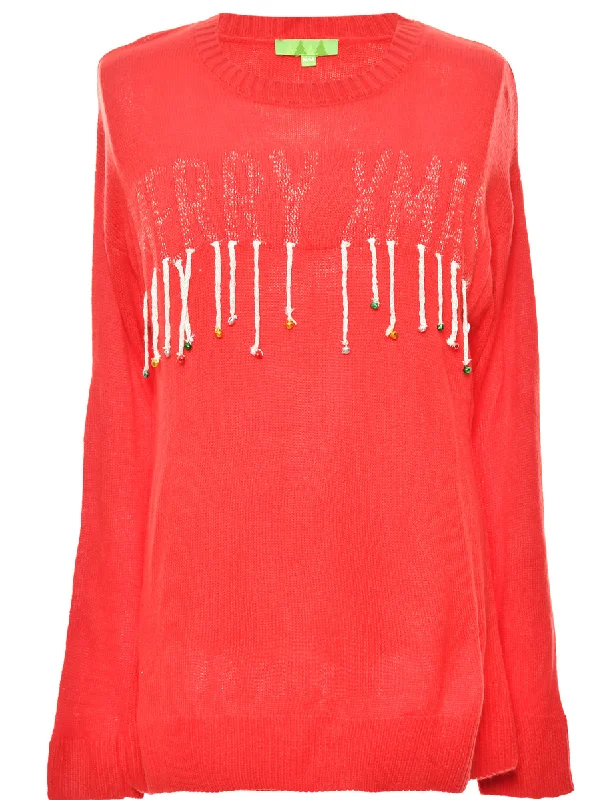 Red Embellished Christmas Jumper - M Australian Beach
