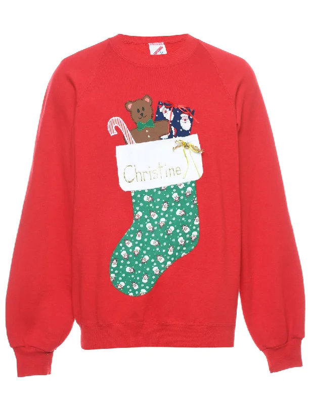 Teddy Bear Print Christmas Sweatshirt - M Modern Women's 