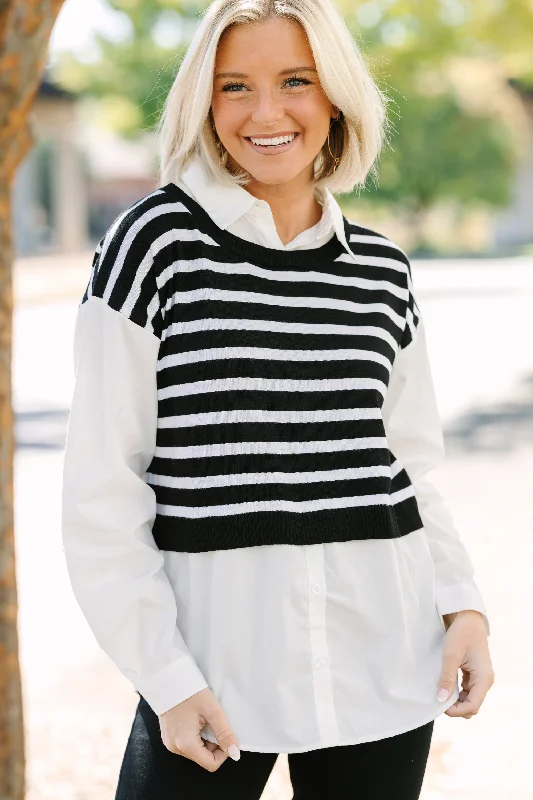 Precise Perfection Black Striped Sweater Sophisticated Women's 