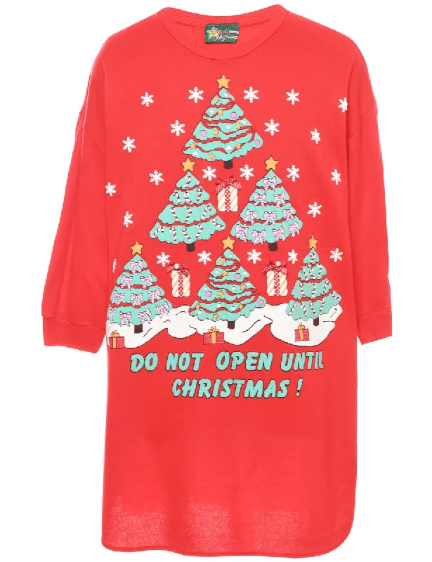 Christmas Tree Print Sweatshirt - L Youthful Women's Anime - inspired