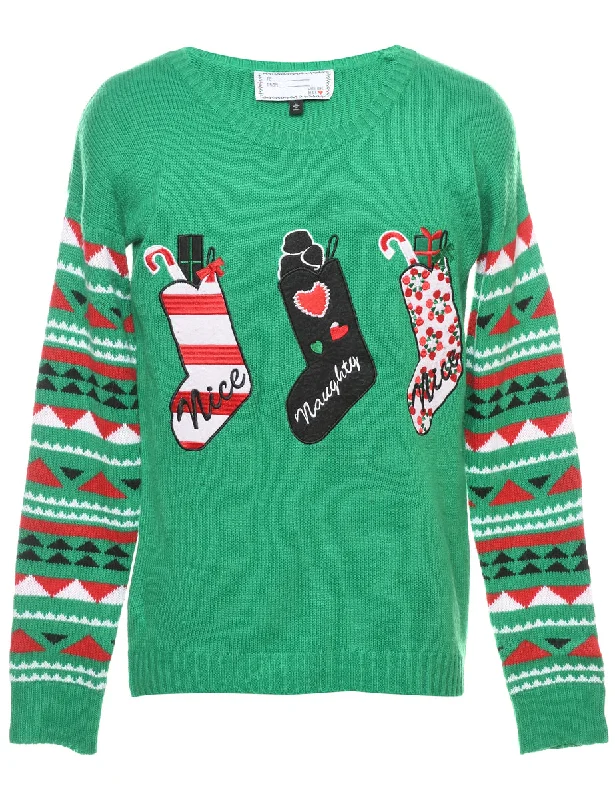 Festive Print Christmas Jumper - L Stylish Women's Neon