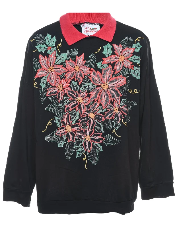 Floral Christmas Sweatshirt - L Feminine Women's Style 