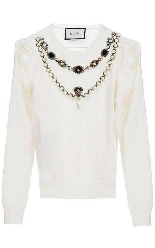Embroidered Wool Sweater Luxurious Women's High -  end