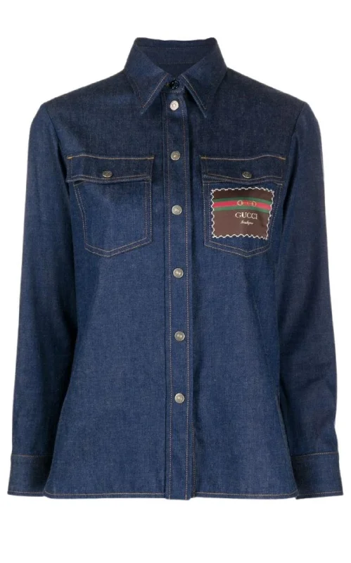 Logo-patch Denim Shirt Tough Women's Military - inspired