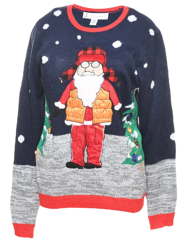 Santa Claus Christmas Jumper - M Dapper Women's Bow - adorned