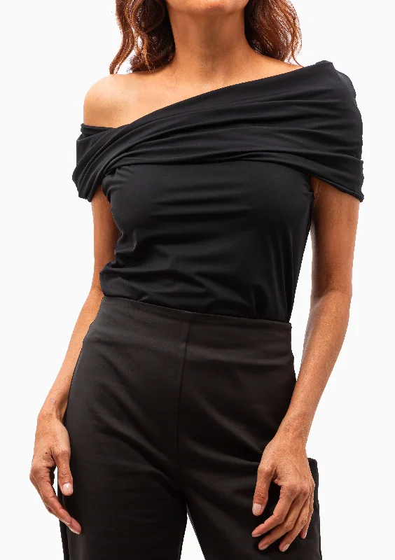Asymmetrical Off Shoulder Top | Noir Classic Women's Pin - striped