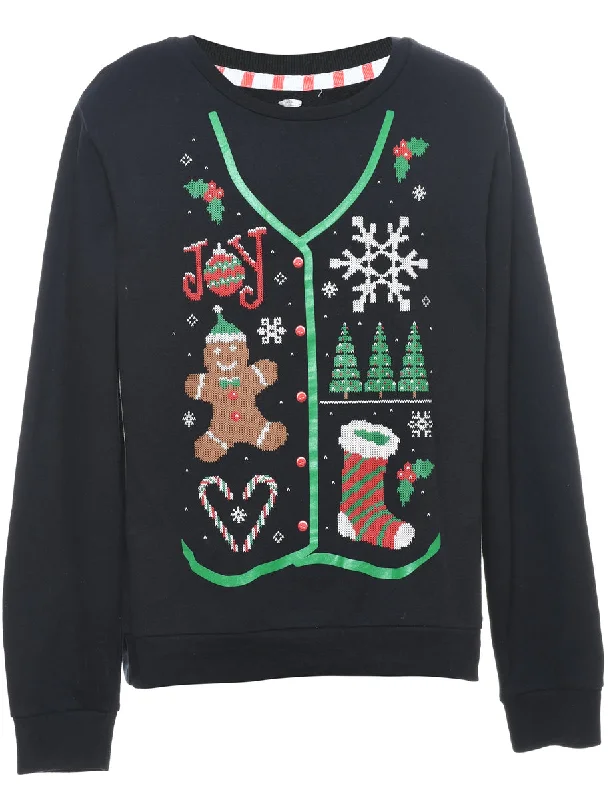 Festive Print Christmas Sweatshirt - M Feminine Women's Style 