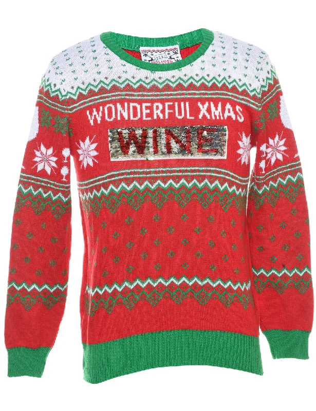 Festive Print Christmas Jumper - S Casual Women's Japanese 