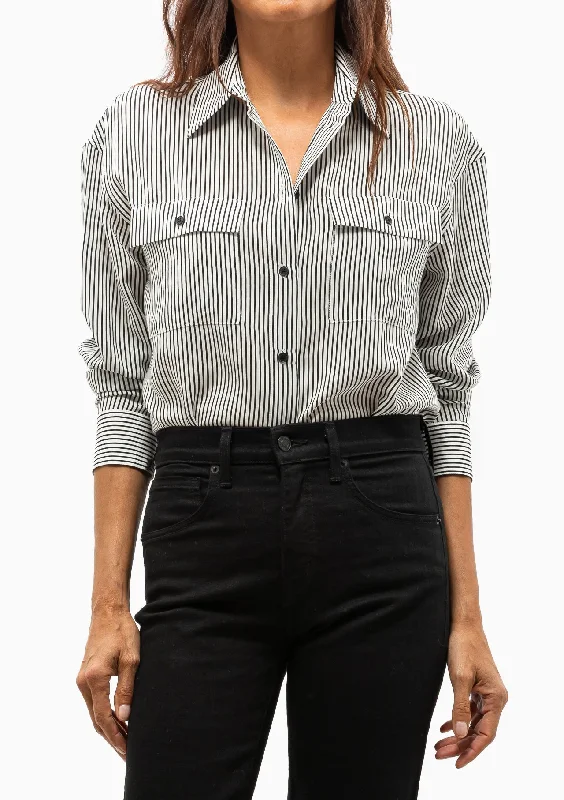 Ellias Shirt | White/Black Stripe Refined Women's Hand - crafted