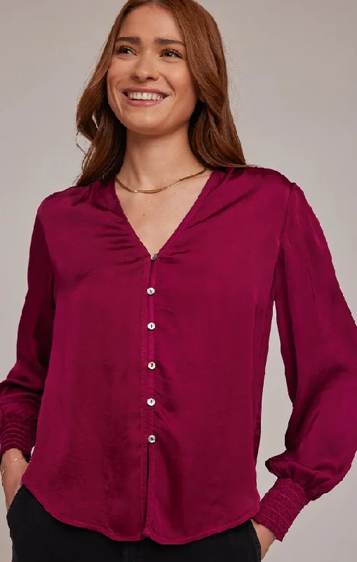 Smocked Cuff Button Down Cashmere