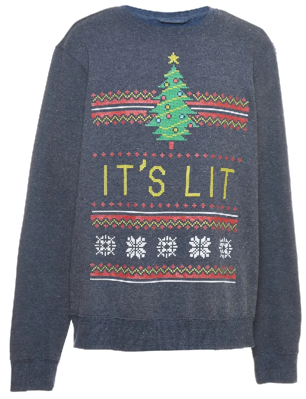 Christmas Tree Design Sweatshirt - L Sporty Women's Athleisure 