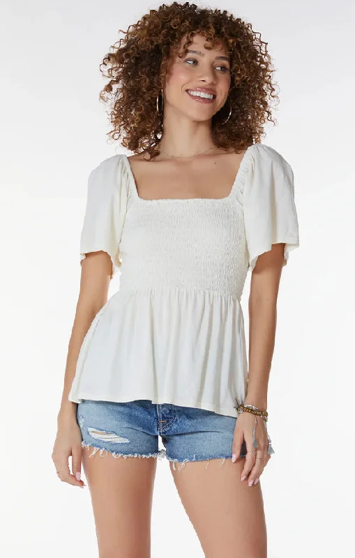 Short Sleeve Smocked Tee Geometric