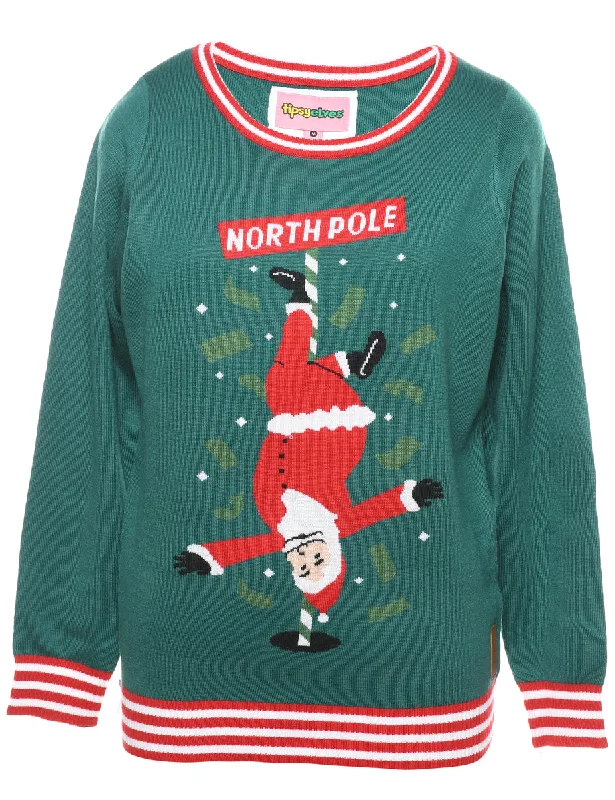 Santa Claus Christmas Jumper - M Hip Women's Retro