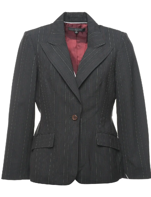 Black Striped Blazer - L Preppy Women's College