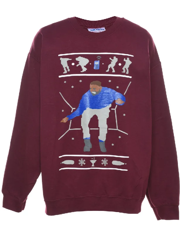 Maroon Christmas Sweatshirt - L Monochromatic All - in - one