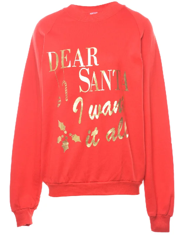 Dear Santa I Want It All Christmas Sweatshirt - L Cozy Women's Winter