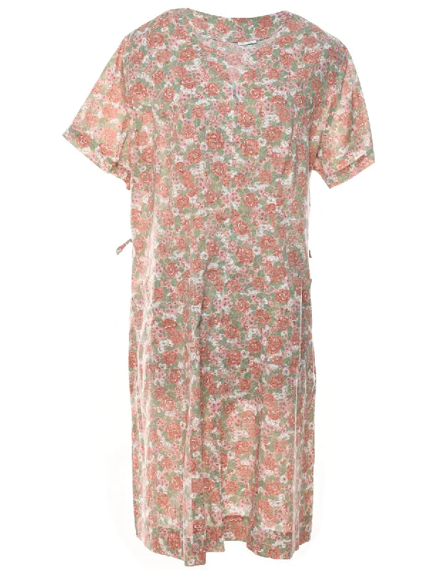 Floral Print Vintage Shift Dress - XL Refined Women's Hand - crafted