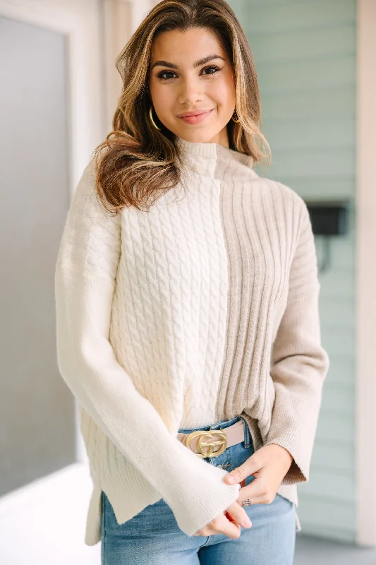 In A Dream Oatmeal Brown Colorblock Sweater Modern Women's 